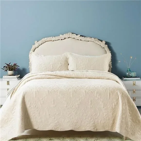 NEW Anthro White Cream Queen King Reversible Quilt Bedspread Blanket & Sham Set